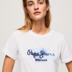 White Gradient Logo Cotton T-Shirt Pepe Jeans L20F2F421 Women