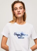 White Gradient Logo Cotton T-Shirt Pepe Jeans L20F2F421 Women