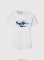 White Gradient Logo Cotton T-Shirt Pepe Jeans L20F2F421 Women - Image 5