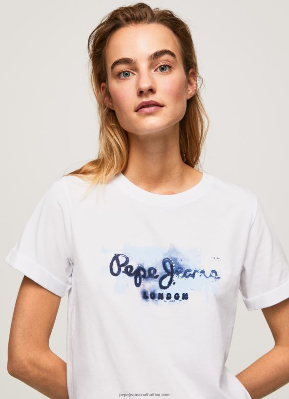 white_gradient_logo_cotton_t_shirt_pepe_jeans_l20f2f421_women.jpg White Gradient Logo Cotton T-Shirt Pepe Jeans L20F2F421 Women - Image 1