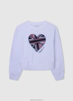 White Heart Print Jumper Pepe Jeans L20F2F1411 Girl