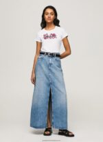 White Logo Print Lycra T-Shirt Pepe Jeans L20F2F385 Women - Image 2