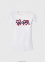White Logo Print Lycra T-Shirt Pepe Jeans L20F2F385 Women - Image 5