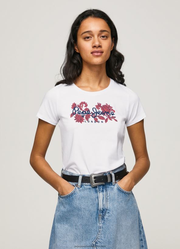 white_logo_print_lycra_t_shirt_pepe_jeans_l20f2f385_women.jpg White Logo Print Lycra T-Shirt Pepe Jeans L20F2F385 Women - Image 1