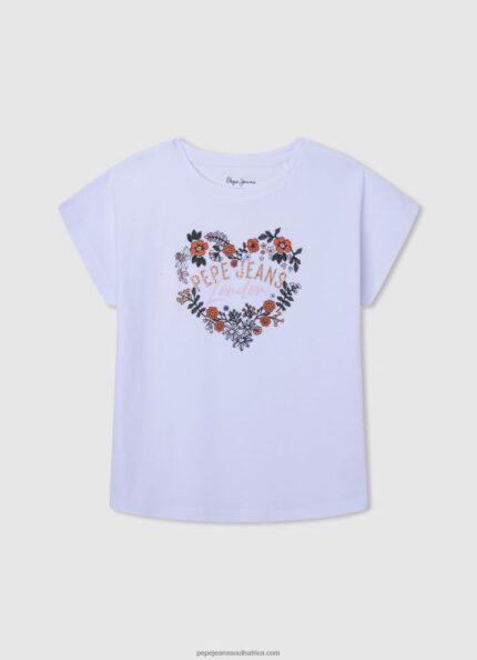 White Logo Print T-Shirt Pepe Jeans L20F2F1452 Girl