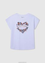 White Logo Print T-Shirt Pepe Jeans L20F2F1455 Girl - Image 5
