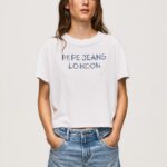 White Logo Print T-Shirt Pepe Jeans L20F2F378 Women