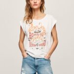White Logo Print T-Shirt Pepe Jeans L20F2F463 Women