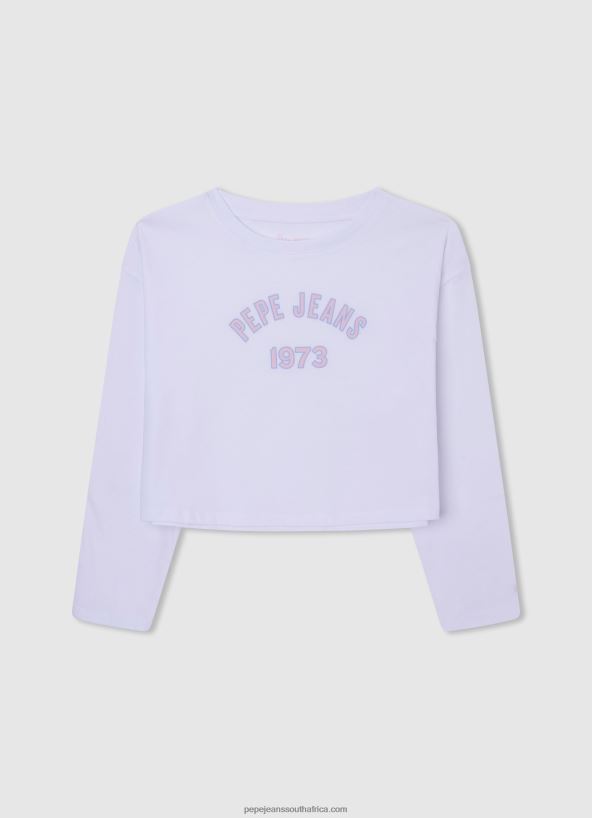 white_long_sleeve_cotton_t_shirt_pepe_jeans_l20f2f1456_girl.jpg White Long Sleeve Cotton T-Shirt Pepe Jeans L20F2F1456 Girl - Image 1