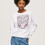 White Long Sleeve T-Shirt With Maxi Logo Pepe Jeans L20F2F389 Women