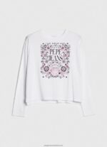 White Long Sleeve T-Shirt With Maxi Logo Pepe Jeans L20F2F389 Women - Image 5
