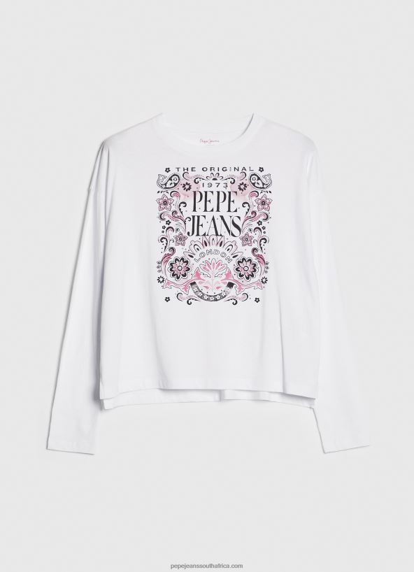 White Long Sleeve T-Shirt With Maxi Logo Pepe Jeans L20F2F389 Women - Image 5
