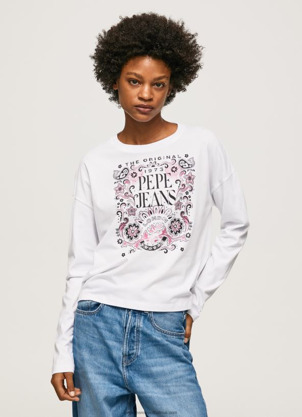 white_long_sleeve_t_shirt_with_maxi_logo_pepe_jeans_l20f2f389_women.jpg White Long Sleeve T-Shirt With Maxi Logo Pepe Jeans L20F2F389 Women - Image 1
