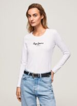 White Long-Sleeved Cotton T-Shirt Pepe Jeans L20F2F469 Women