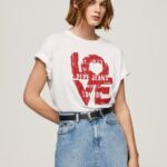 White Love Logo Print T-Shirt Pepe Jeans L20F2F396 Women
