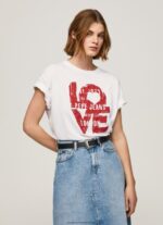 White Love Logo Print T-Shirt Pepe Jeans L20F2F396 Women