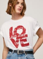 White Love Logo Print T-Shirt Pepe Jeans L20F2F396 Women - Image 3
