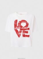 White Love Logo Print T-Shirt Pepe Jeans L20F2F396 Women - Image 5