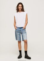 White Marbled Armhole-Sleeved T-Shirt Pepe Jeans L20F2F409 Women - Image 2