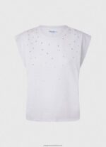 White Marbled Armhole-Sleeved T-Shirt Pepe Jeans L20F2F409 Women - Image 5