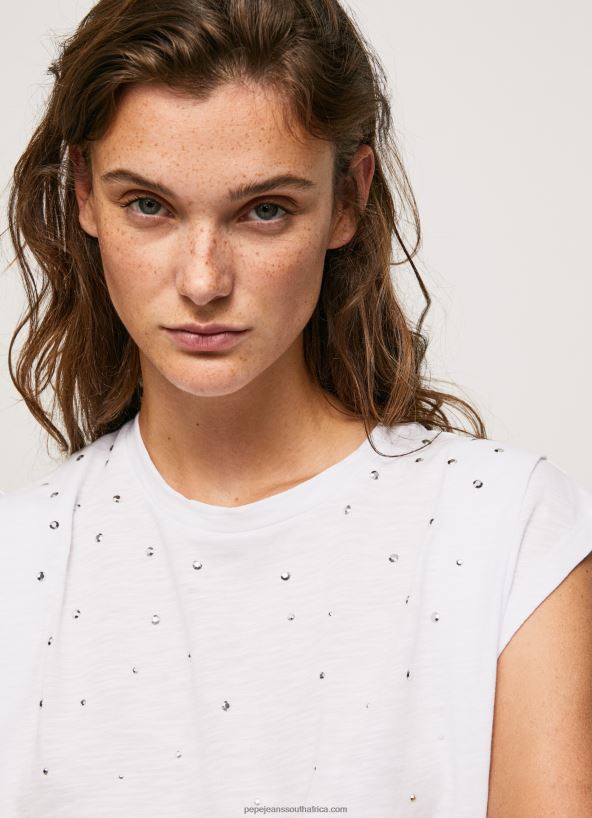 white_marbled_armhole_sleeved_t_shirt_pepe_jeans_l20f2f409_women.jpg White Marbled Armhole-Sleeved T-Shirt Pepe Jeans L20F2F409 Women - Image 1