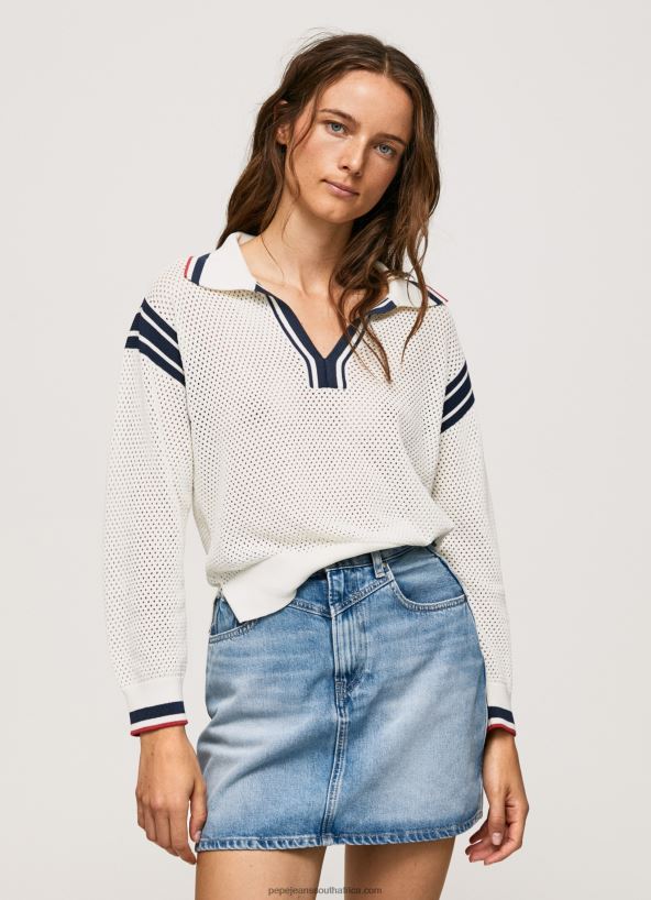 white_polo_style_crepe_jersey_pepe_jeans_l20f2f250_women.jpg White Polo Style Crepe Jersey Pepe Jeans L20F2F250 Women - Image 1