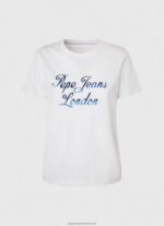 White Printed Logo Cotton T-Shirt Pepe Jeans L20F2F411 Women - Image 5