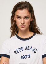 White Printed Logo Cotton T-Shirt Pepe Jeans L20F2F424 Women