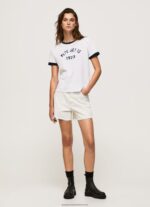 White Printed Logo Cotton T-Shirt Pepe Jeans L20F2F424 Women - Image 3