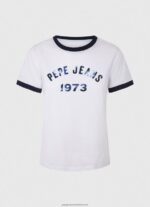White Printed Logo Cotton T-Shirt Pepe Jeans L20F2F424 Women - Image 5