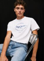 White Printed Logo Cotton T-Shirt Pepe Jeans L20F2F921 Men