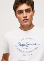 White Printed Logo Cotton T-Shirt Pepe Jeans L20F2F921 Men - Image 4