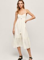 White Prue Cotton Dobby Dress Pepe Jeans L20F2F221 Women - Image 3