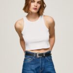 White Ribbed Armhole Sleeved T-Shirt Pepe Jeans L20F2F423 Women