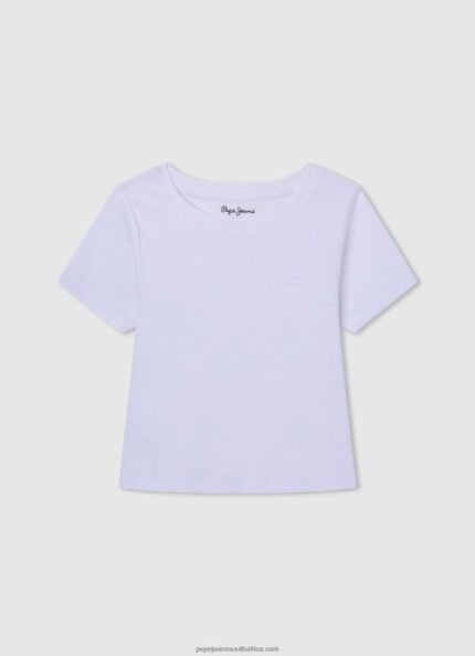 White Ribbed Shirt With Embroidered Logo Pepe Jeans L20F2F1459 Girl