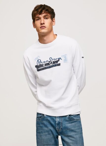 White Rounded Collar Cotton Jumper Pepe Jeans L20F2F877 Men