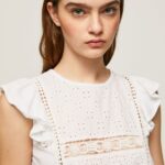 White Shirt With Openwork Details Pepe Jeans L20F2F437 Women