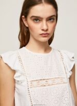 White Shirt With Openwork Details Pepe Jeans L20F2F437 Women