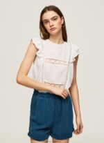 White Shirt With Openwork Details Pepe Jeans L20F2F437 Women - Image 3