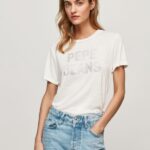 White Strass Print Logo T-Shirt Pepe Jeans L20F2F451 Women