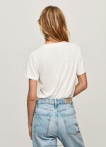 White Strass Print Logo T-Shirt Pepe Jeans L20F2F451 Women - Image 4