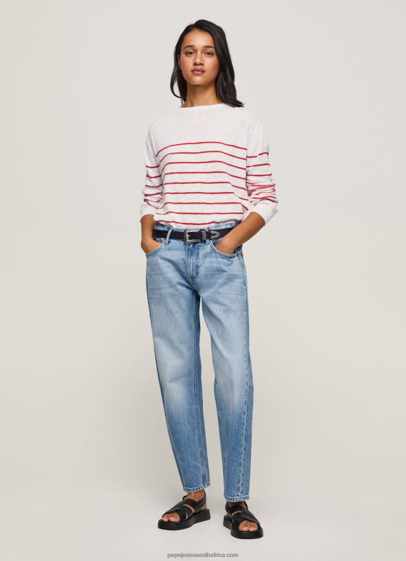 white_striped_print_cotton_jersey_pepe_jeans_l20f2f238_women.jpg White Striped Print Cotton Jersey Pepe Jeans L20F2F238 Women - Image 1
