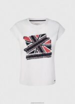 White Union Jack Printed T-Shirt Pepe Jeans L20F2F415 Women - Image 5