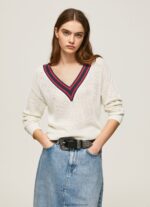 White V-Neck Crepe Jersey Pepe Jeans L20F2F228 Women