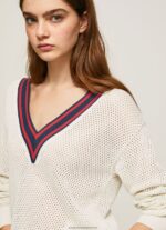 White V-Neck Crepe Jersey Pepe Jeans L20F2F228 Women - Image 3