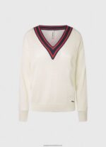White V-Neck Crepe Jersey Pepe Jeans L20F2F228 Women - Image 5