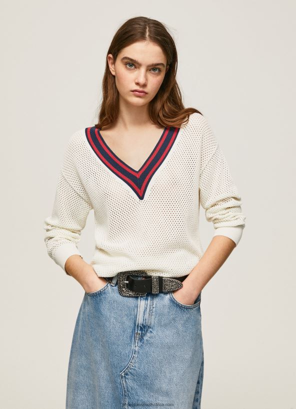 white_v_neck_crepe_jersey_pepe_jeans_l20f2f228_women.jpg White V-Neck Crepe Jersey Pepe Jeans L20F2F228 Women - Image 1