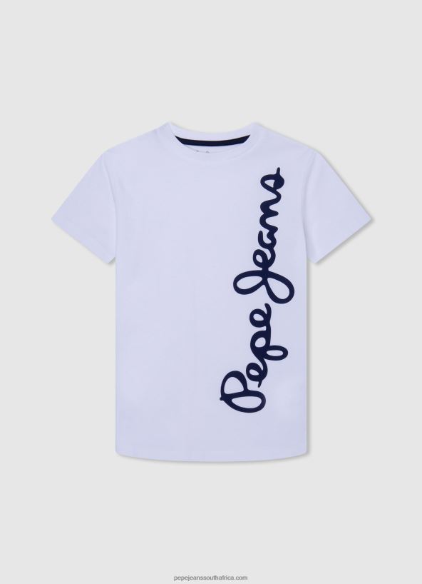 white_vertical_logo_cotton_t_shirt_pepe_jeans_l20f2f1618_boy.jpg White Vertical Logo Cotton T-Shirt Pepe Jeans L20F2F1618 Boy - Image 1