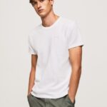 White Waffle Knit Cotton T-Shirt Pepe Jeans L20F2F960 Men